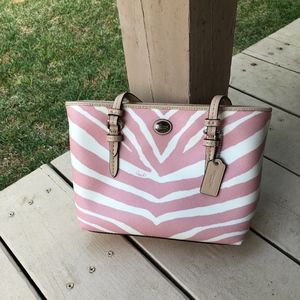 Small Pink Cream Zebra Coach Tote Purse